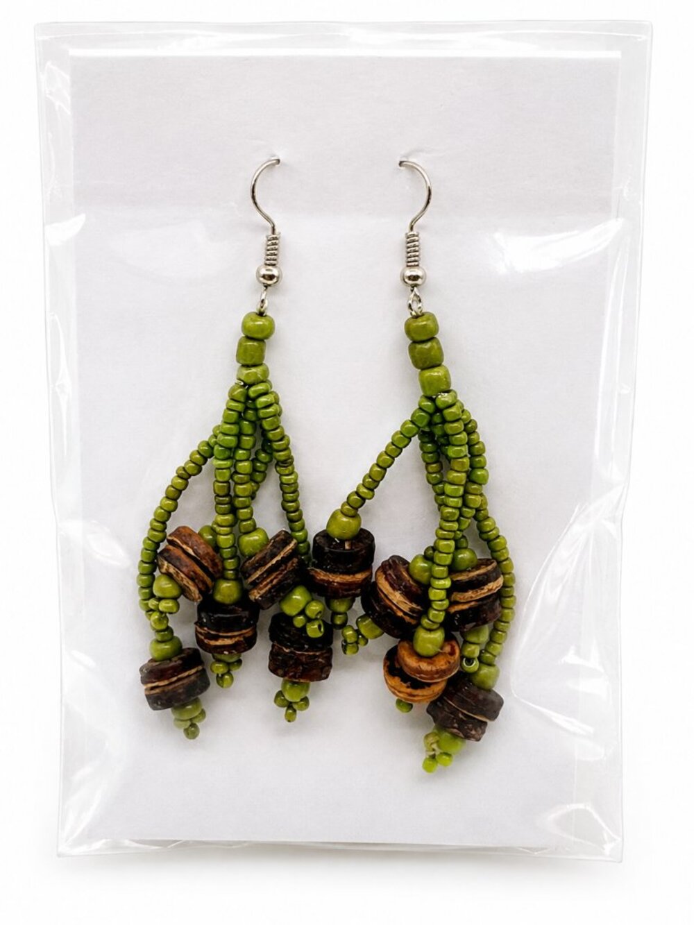 NWT Green Beaded Chandelier Dangle Earrings Boho
